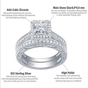 Sterling Silver Engagement Wedding Ring Set